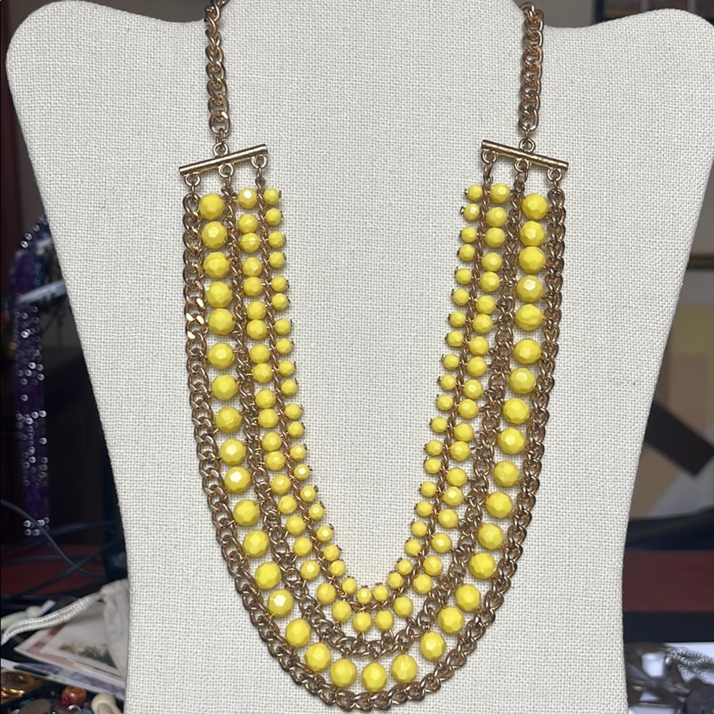 Striking Gold and Yellow Deco Multi-Strand Beaded Necklace